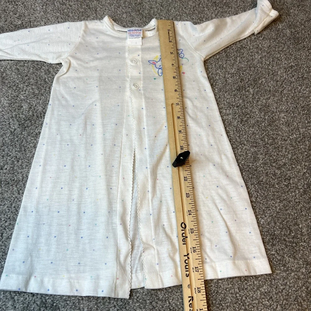 Vintage Absorba Baby Sleep Gown One‎ Size Bunny Moon Stars White Nursery USA